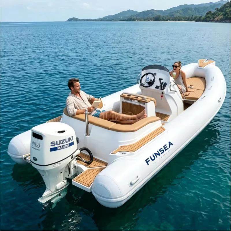 Barca RIB in Hypalon PVC da 5,8m, Rivestimento per Console Centrale, Scafo in Fibra di Vetro, Tender Sportivo Gonfiabile Rigido per 8 Persone