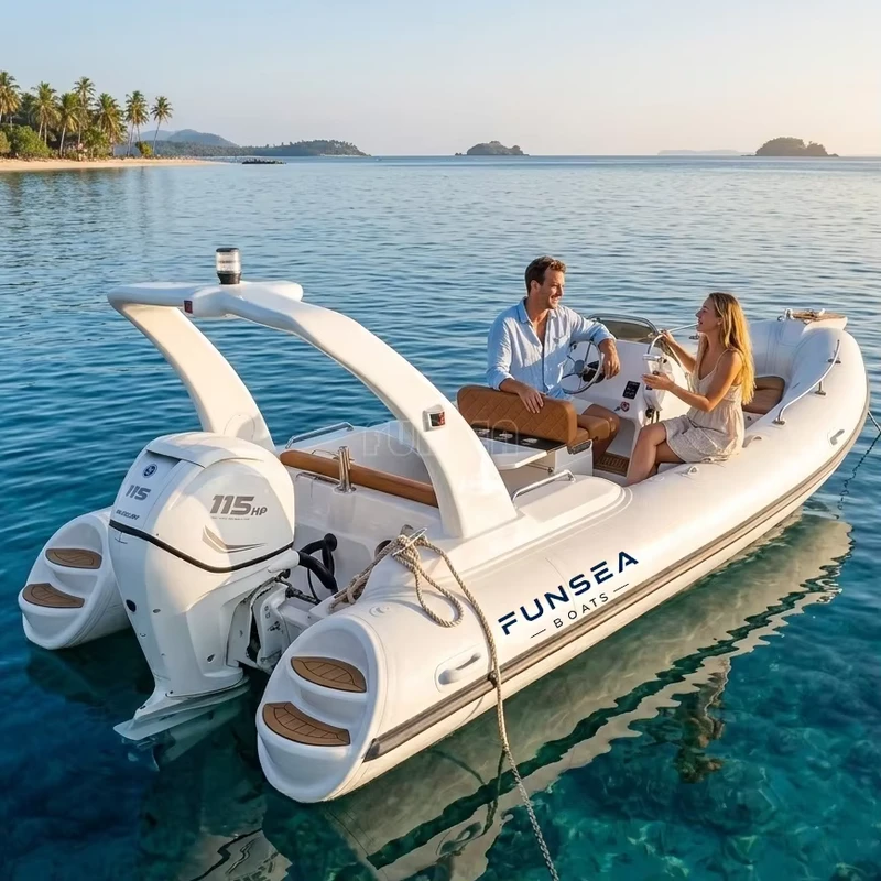 Bateau rigide gonflable de 5,8 m en Hypalon, coque en fibre de verre, console centrale, édition noire, annexe de yacht sportif