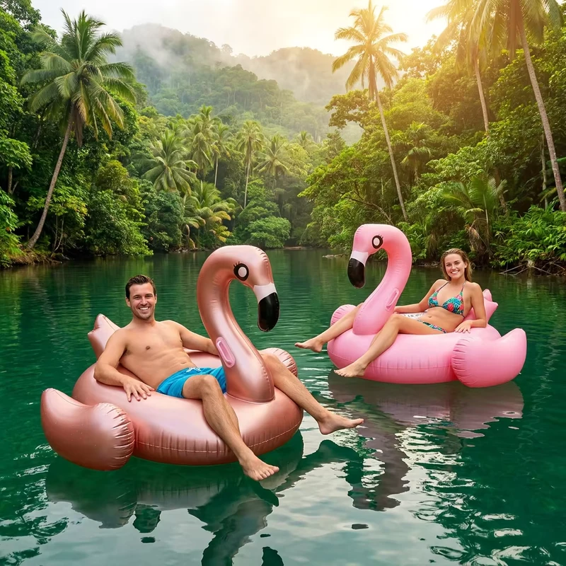 Flotteur de piscine gonflable géant en forme de flamant rose de 51" - Matériau PVC durable, radeau de détente pour l'été, plage et fête à la piscine
