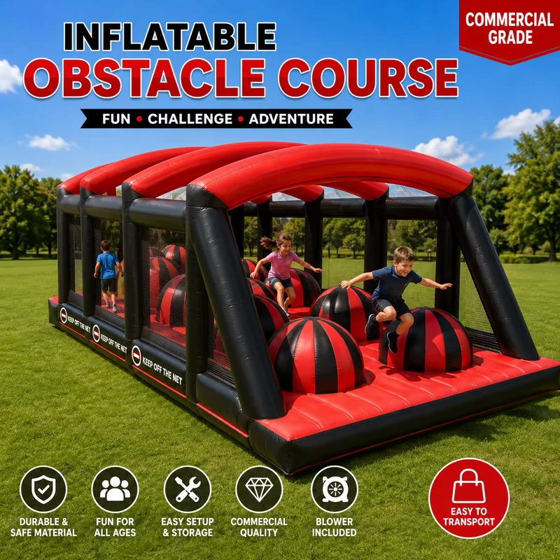 Corso di Ostacoli Gonfiabile Commerciale 5K, Corso di Sfida Gonfiabile, Grande Parco Giochi Gonfiabile per Bambini e Adulti, Noleggio per Eventi