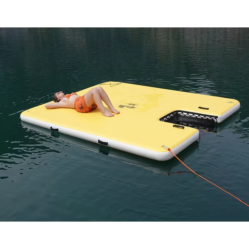 5ft Drop Stitch Yacht-Ponton für Strand und See, Aufblasbares Schwimmdock mit Netz und Hundetreppe
