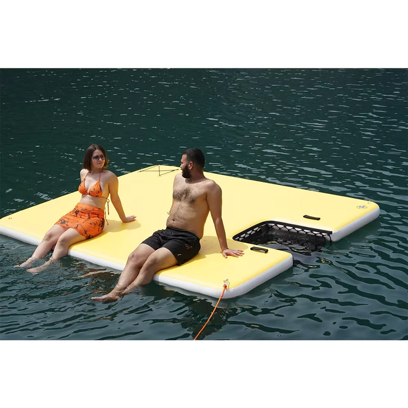 5ft Swimming Water Island Oem Design Inflatable Floating Dock Platform with Rope Ladder and Mesh for Pool Lake Beach and Ocean