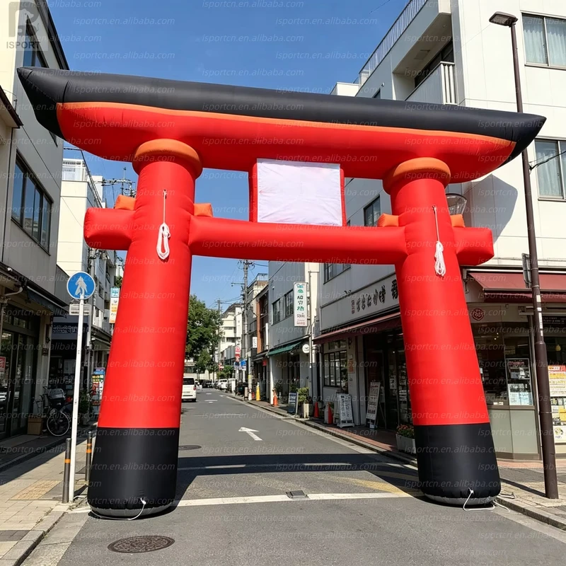 5m LED beleuchtetes aufblasbares Torii-Tor, Bogen aus Oxford-Stoff, individuelles Logo, Schreinbogen für Festivalpromotion, japanisches Event, Geschäft