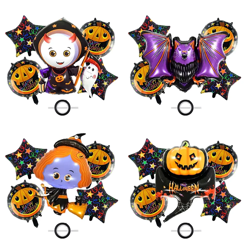 Conjunto de 5 Balões de Festa de Halloween Decorações Fantasma Bruxa Morcego Abóbora para Decorações Festivas de Halloween