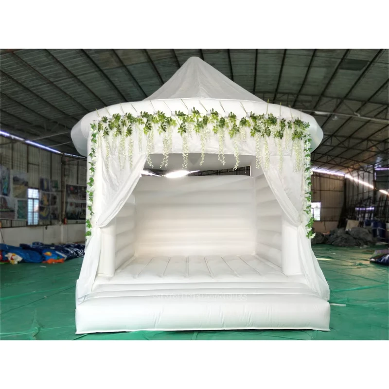 Istana Bouncy Pernikahan Inflatable Putih 5x4 Meter untuk Pesta Pernikahan Dewasa dengan Dekorasi Bunga