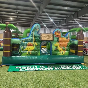 5x4m Heavy-Duty PVC Eco-Friendly Dinosaur Inflatable Adventure Park Combo Bounce House with Slide Obstacle Course for Kids