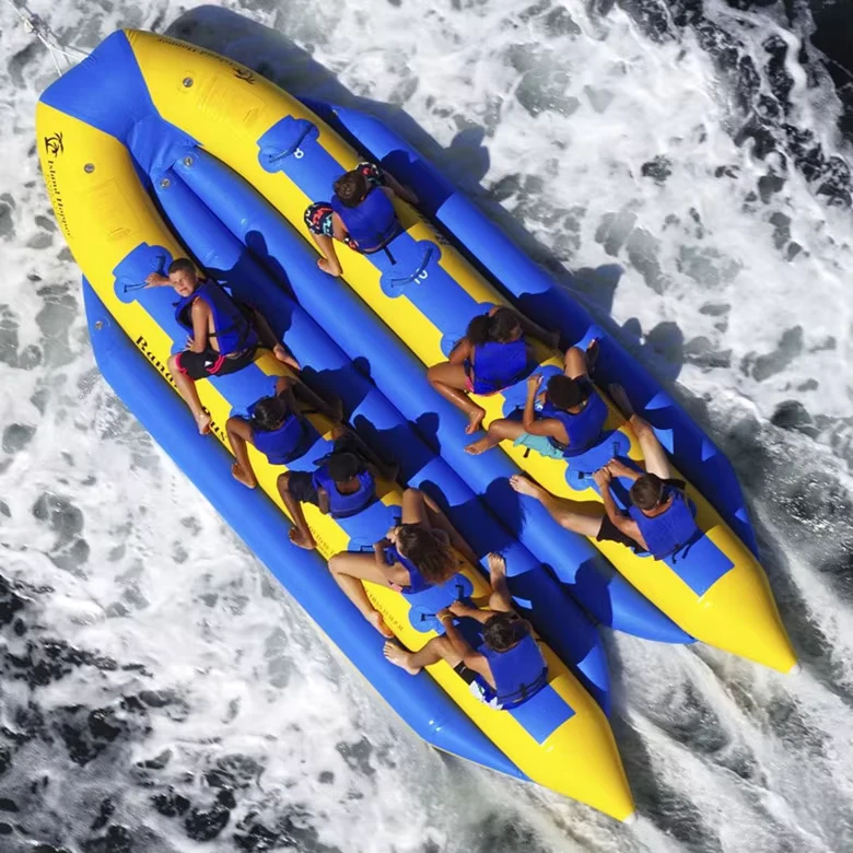 Banana Boat Gonfiabile per 6-14 Persone, Tubo Gonfiabile a Forma di Banana, Barca Galleggiante Trainabile per Giochi Acquatici Estivi