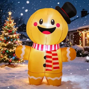 6 FT Christmas Inflatables Gingerbread Man Outdoor Decorations Blow up Yard Gingerbread Inflatable with Built in LEDs