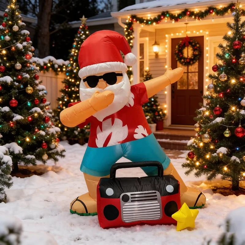 Santa Claus inflable navideño de 6 pies con caja de sonido y LED incorporado para decoración exterior
