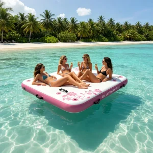 6″ Thick Drop Stitch Floating Water Mat, 6x5ft Rigid Inflatable Water Platform with 120kg Load, Heavy Duty Lake Dock
