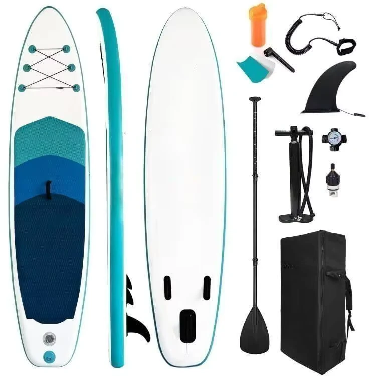6” Thick Green Inflatable Stand up Paddle Board with Bottom Fin for Paddling