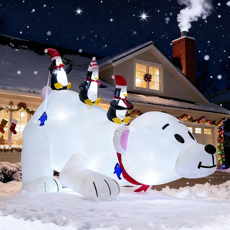 6.2フィート サンタクロース インフレータブルクリスマス装飾 サンタがホッキョクグマに乗っている 頭を揺らし、LEDライト付き
