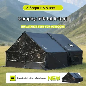 6.3 Square Meter Black Cotton Inflatable Tent with Expandable TPU Door Insulated and Ventilated for Autumn Winter Camping