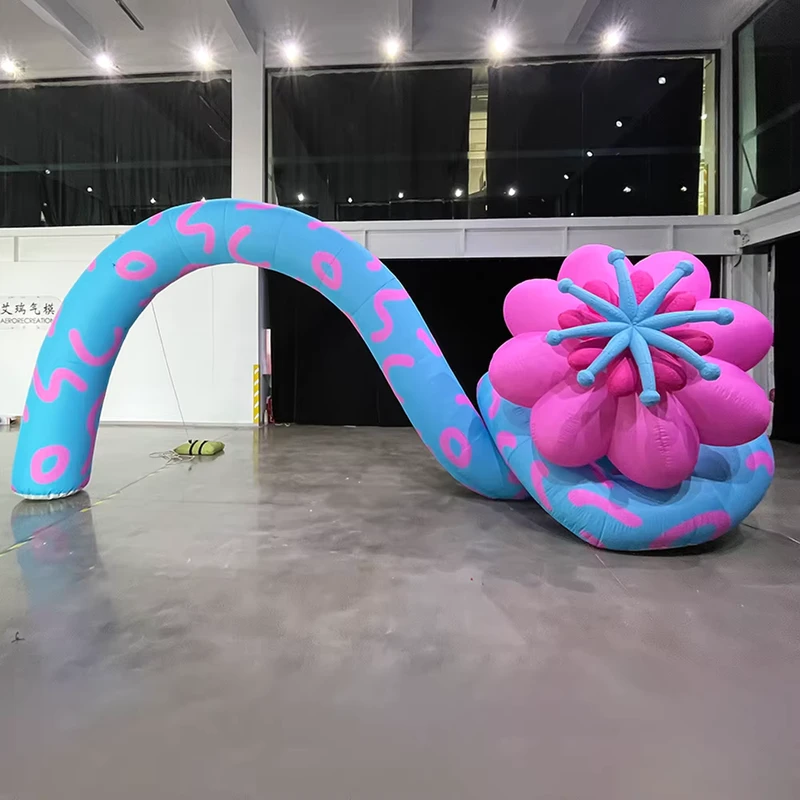6.5M 맞춤형 인플레이터블 꽃 옥스포드 천 거대한 꽃 파란색 분홍색 인플레이터블 꽃 장식