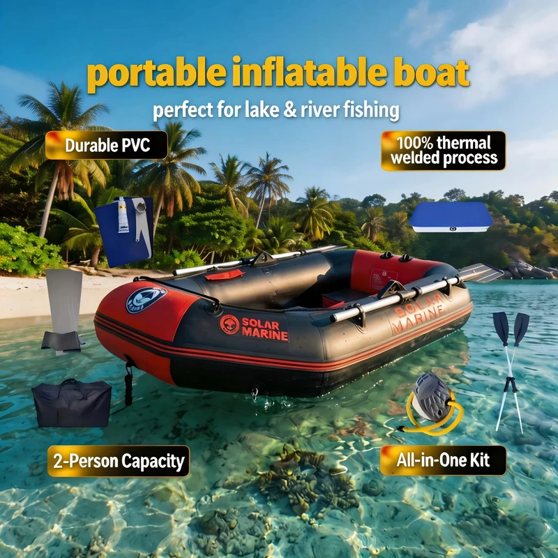 Thuyền kayak câu cá bơm hơi PVC 6.5ft cho 2 người, nhẹ, gập lại, thuyền chèo với phụ kiện