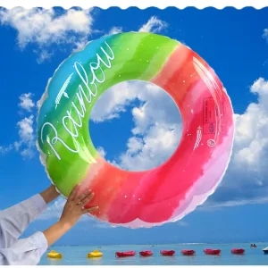 60cm Factory Customization Portable Inflatable Colorful Rainbow Swimming Ring for Pool