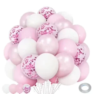 624240 25PCS Light Pastel Pink Clear White Bow Latex Balloons Quick Fill Round for Adult Birthday Party Decorations