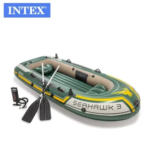مجموعة قارب Seahawk 3 القابلة للنفخ مع قارب مطاطي وقضيب ألومنيوم وقارب صيد قابل للنفخ