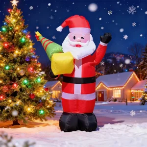 6FT Christmas Inflatable Santa Claus with Christmas Tree & Gift LED Light Yard Decoration