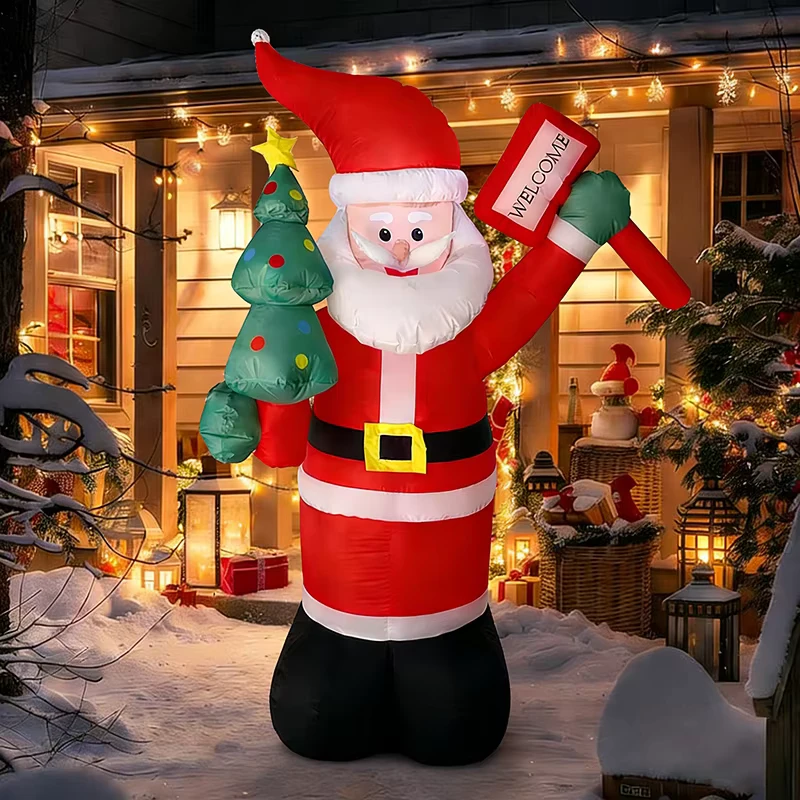 Père Noël Gonflable de 6FT avec Sapin de Noël et Lumières LED, Décoration de Jardin Extérieur