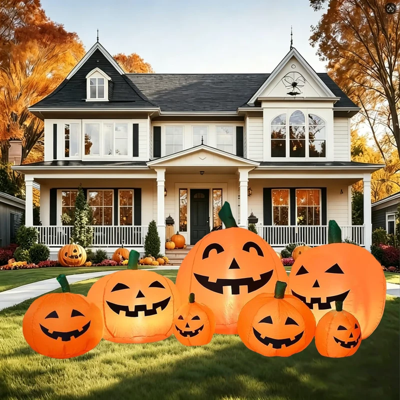 6FT Halloween Opblaasbare Pompoen Patch, Familie Buiten LED, Opblaasbare Tuin, Tuin Decoratie, Feest, Huis Ornament