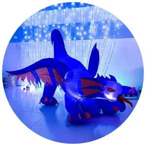 6FT Inflatable Dragon With Moving Head UL Adapter 12VDC LED Halloween Decorations Lights