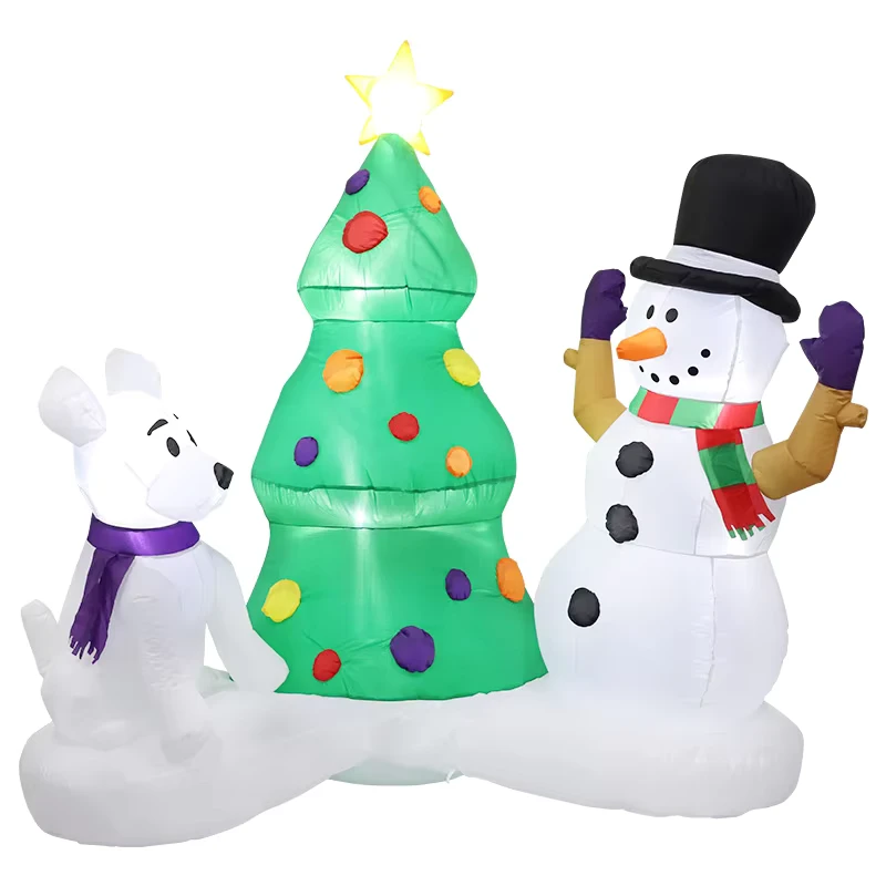 Muñeco de Nieve Inflable de 6FT con Perros y Árbol de Navidad Decoración Exterior con Luces LED Integradas y 3 Cajas de Regalo Envuelta