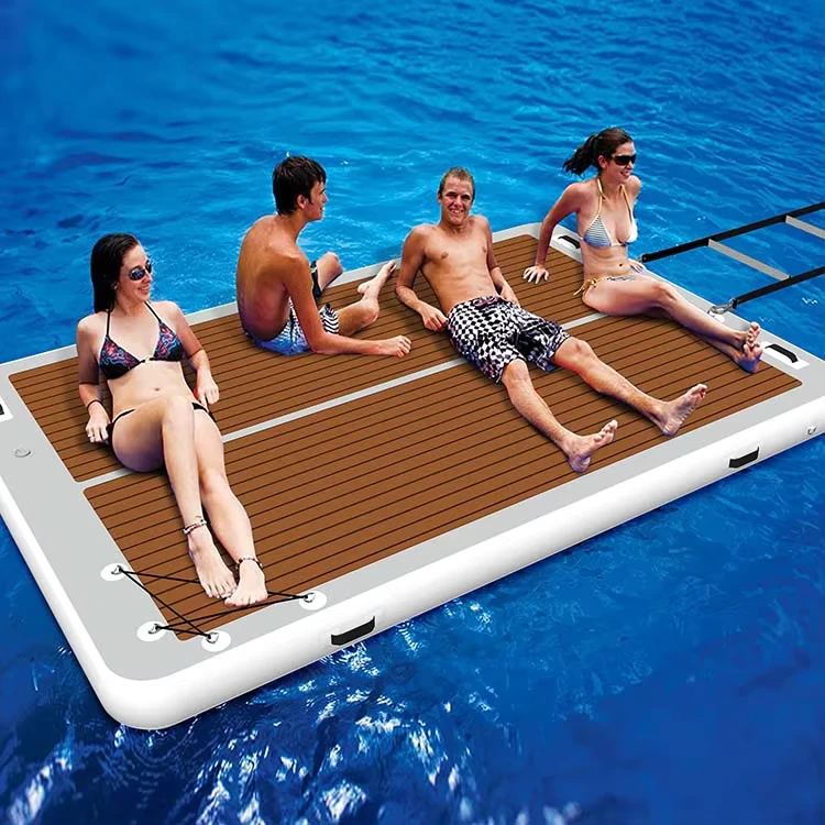 Plateforme de dock flottant gonflable de 6x5 pieds, drop stitch pour marina, yacht, station balnéaire, île de baignade avec échelle, OEM personnalisé
