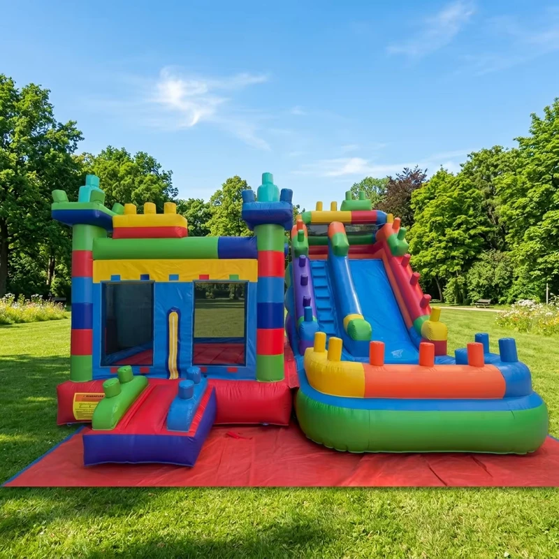 6x6 PVC Opblaasbare Bouwblok Waterglijbaan voor Zwembad Accessoire Speelgoed Trampoline Kasteel Combo