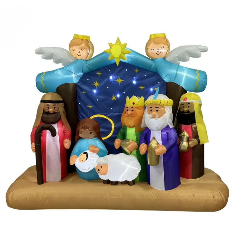 Gonfiabili di Natale da 7 FT Scena della Natività Decorazioni da Esterno con Luci LED Set Natività Grande per Festa di Natale Giardino