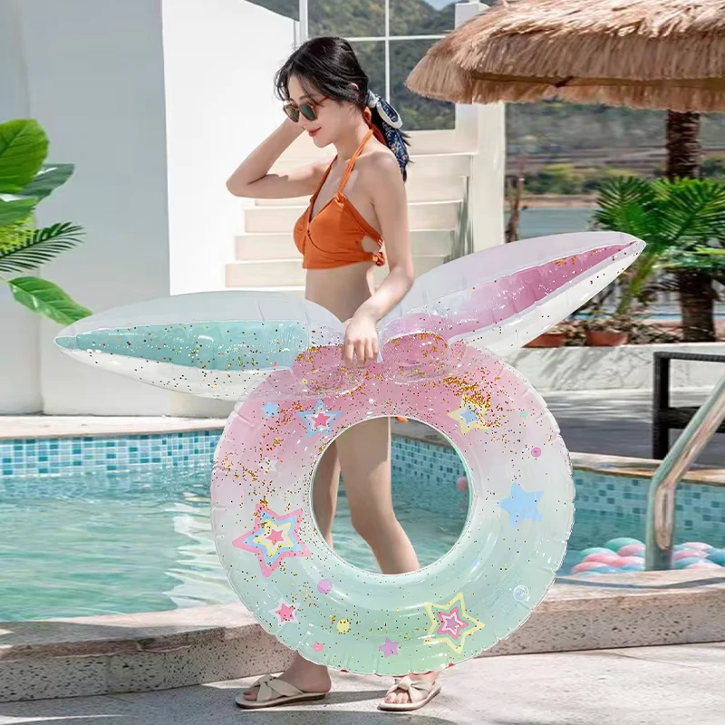 70cm 90cm Rabbit Adult Inflatable Swim Ring Baby Swimming Ring with Glitter PVC Swimming Ring Kids