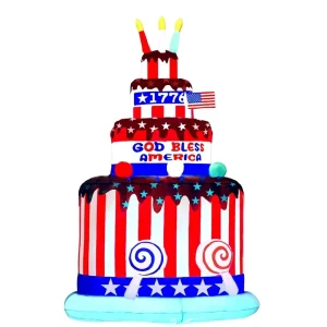 7FT God Bless America patriottische verjaardagstaartdecoratie met ingebouwde LED-lampen voor 4 juli, Memorial Day, Onafhankelijkheidsdag