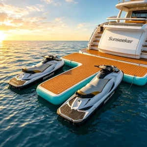 منصة عائمة بحرية مضادة للانزلاق مقواة قابلة للنفخ على شكل T، محطة رصيف لجت سكي 8'*8'.