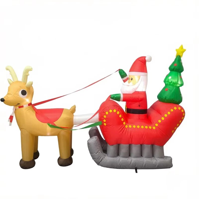 8 FT Long Santa and Reindeer Sleigh Inflatable Christmas Decorations Blow up Yard Decoration for Winter Vacation Outdoor Party
