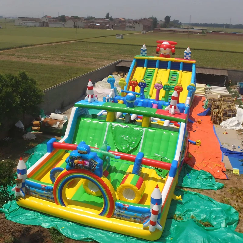 Castillo Inflable de Cohete de Dibujos Animados Super Wings de 8 X 30m para Carnaval al Aire Libre, Parque de Obstáculos Inflable para Niños
