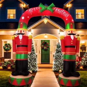 8FT Christmas Inflatable Decorations Outdoor Archway with Nutcracker with Built-in LED Light for Christmas Yard Decoration
