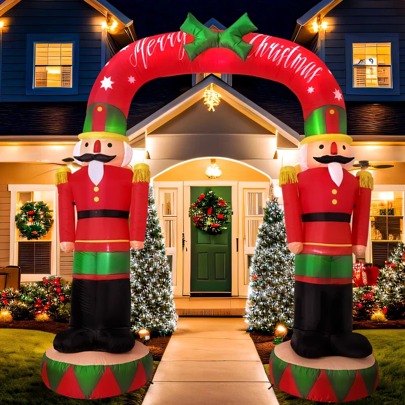 Décorations gonflables de Noël de 8FT, arche extérieure avec casse-noisette et lumière LED intégrée pour décoration de jardin de Noël