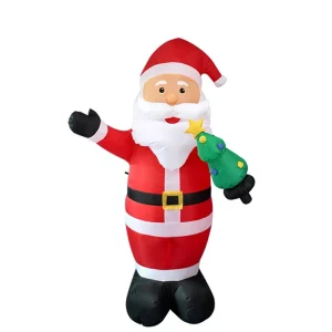 8FT Christmas Inflatable Yard Decorations Greet Santa Inflatable Christmas Yard Garden with LED Lights