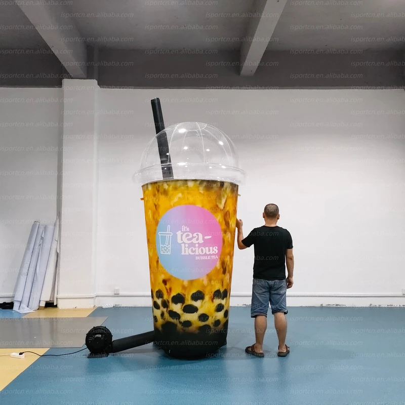 8FT巨大インフレータブルタピオカティーカッププロップ リアルなボバティーカップ 飲料ブランドアクティベーション 店舗入口 フードフェスティバル モール