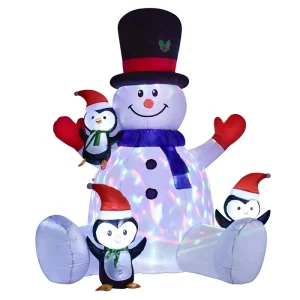 8FT Waterproof Durable Christmas Inflatable Snowman Penguins with LED Color Light Outdoor Decoration