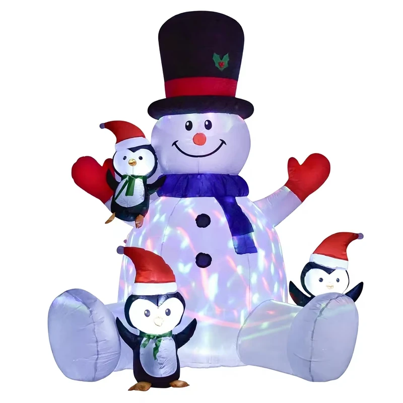 8FT Waterproof Durable Christmas Inflatable Snowman Penguins with LED Color Light Outdoor Decoration