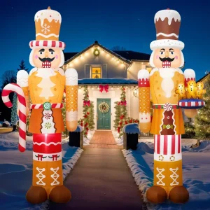 Gingerbread Nutcracker Nổi Khổng Lồ 8ft với Đèn LED, Trang Trí Vườn Ngoài Trời Tiệc Giáng Sinh