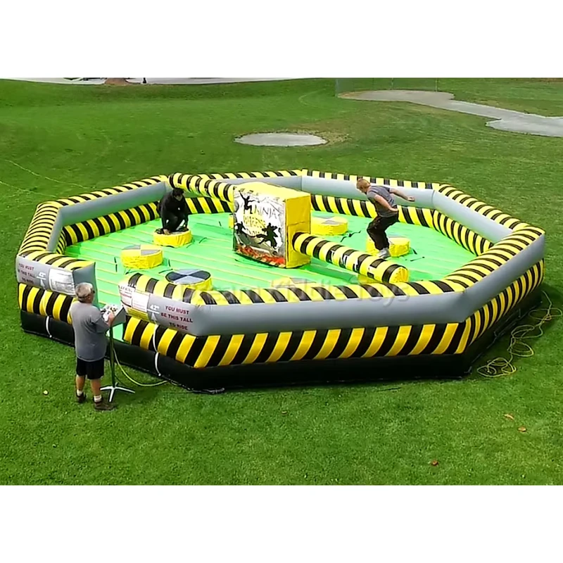 8m Buiten Sport Spel Toxic Meltdown Staande Wipe Out Opblaasbare Wipeout Opblaasbaar Obstakelparcours voor volwassenen