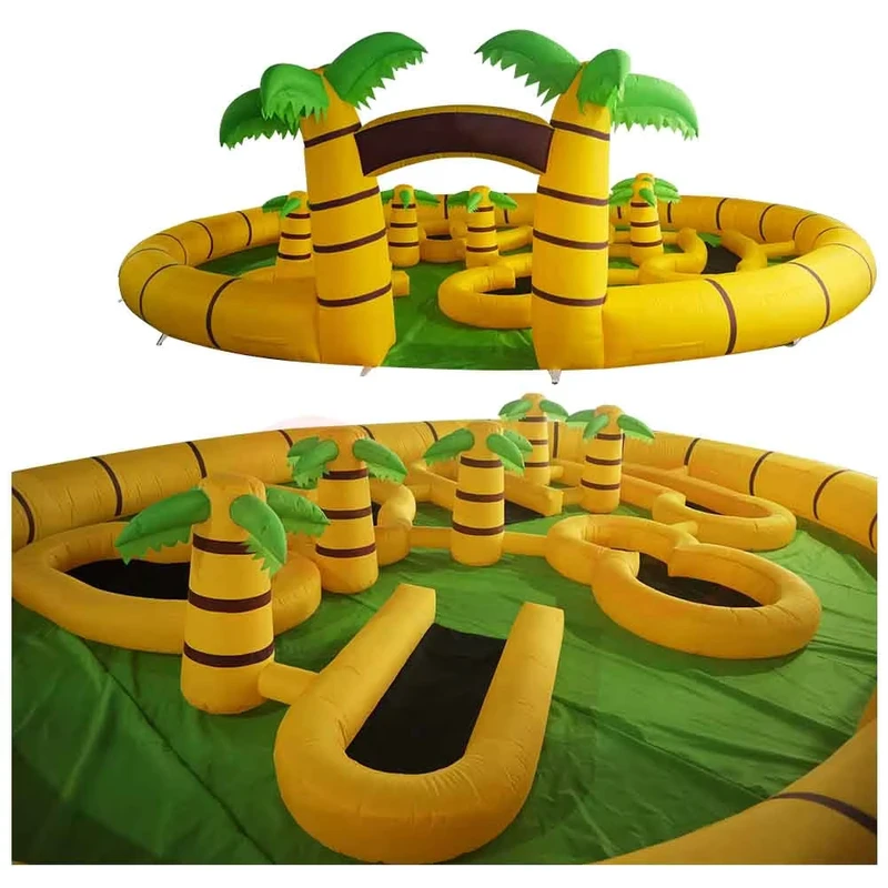 Juego de golf inflable mini palmera de 8x6m, juego de carnaval de golf mini inflable para niños