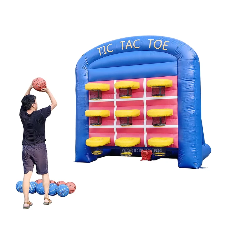 9 Bälle Aufblasbarer Basketballkorb mit Tic Tac Toe interaktivem Spiel für Kinder und Erwachsene, Outdoor-Übung und Unterhaltung