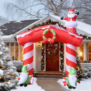 9 FT Giant Outdoor Christmas Inflatables Christmas Wreath Arch Inflatable Decorations with LED Featuring Gnomes Santa Claus