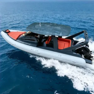 9.6 Meters Fiberglass Cabin RIB Yacht Offshore Leisure Rigid Inflatable Boat with Sun Deck Lounge