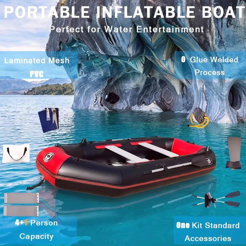Bote Inflable de 9.8 pies para 4 Personas, Kayak de Pesca Plegable, Dinghy para Rafting, Flotante en Ríos y Lagos