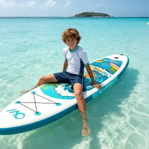 9’6″ Kids Inflatable Paddle Board Surfing Boy Graphic Junior SUP 31″ Wide 5 Inch Thick Stable Stand Up Board 290cm