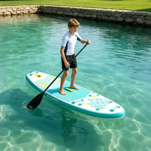 9’6″ Mint Green Inflatable Paddle Board for Teens 290cm Stable Junior SUP 13cm Thick Youth Stand up Board 6 Inch